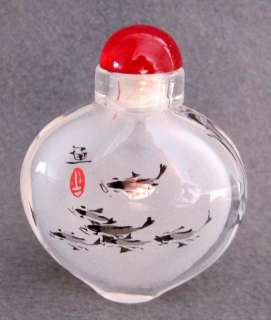CHINESE INSIDE HAND PAINTED Fish SNUFF BOTTLE  