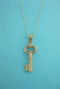 10K Real Yellow Gold Key Charm Necklace 18 1 1/8 Hollow Shiny Brand 