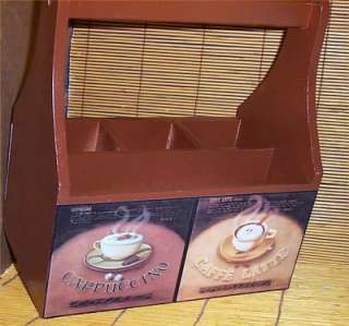 Coffee Latte Wood Utensil Holder Bistro Waiter Kitchen  