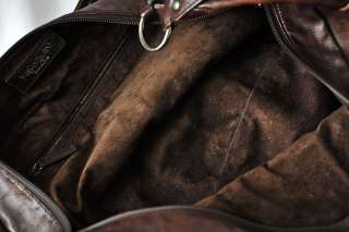   LAURENT Brown Aged Leather Slouchy Crescent Hobo Handbag Bag Purse