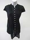   FREYMANN Black Cotton Sheer Button Up Front Pleated Detail Shirt Sz S