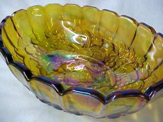 Carnival Glass Amber Harvest Fruit Opalescent Bowl  
