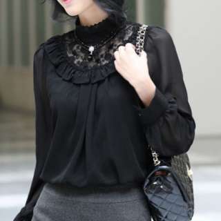 New Womens Clothes Lace high neck standing collar Top Shirt T Shirts 