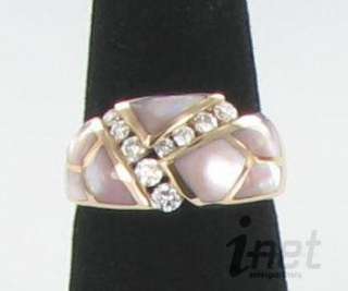 Kabana 14K Rose Gold 9 Diamond 0.41cts Pink MOP Inlay Ring Sz 8 NEW $ 