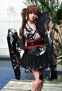 Gothic Lolita Phoneix Legendary Satin Geisha Visual Kei Yukata 4PC 