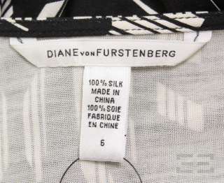 DVF Diane Von Furstenberg Black & White Print Long Sleeve Wrap Dress 
