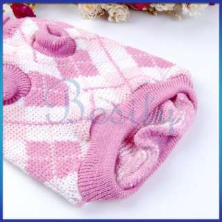 Pink Knit Turtleneck Pet Dog Sweater Clothes Argyle S  