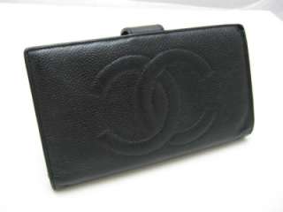 Auth. Chanel Black Caviar Leather Long Wallet  