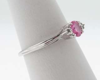 Natural Pink Sapphire Diamonds 10k White Gold Ring  