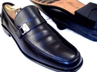  Ferragamo Mens Black Dress Shoes Silver Gancini Bit Loafers 11.5 D