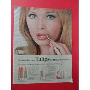  Helena Rubinstein,1966 Print Ad. (Tulips/girl putting on 