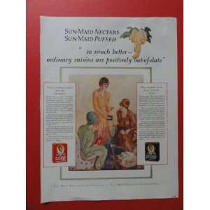 1928 Sun Maid Puffed Seeded Muscat Raisins, print advertisment (women 
