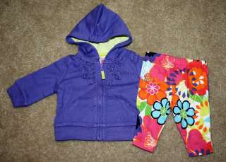 NWT Carters Girls Hoodie Leggings Pant Outfit Set Purple Floral 0 3 3 