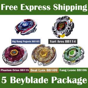   5 Beyblade 4D Big Bang Pegasus, Vari Ares, Phantom Orion, Beat 