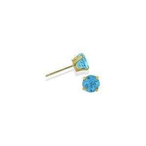   . Genuine 3mm Blue Topaz 14 Karat Yellow Gold Round Earrings Jewelry