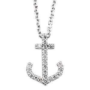   Chic 14k White Gold Diamond Anchor Pendant   FREE Chain Jewelry
