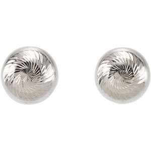  14k White Gold Diamond cut Faceted Ball Earring With Backs 