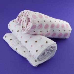   Bambino Land Muslin Organic Blankets Dots Pink & Brown   2 Pack Baby