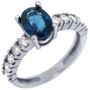   Gold Oval Cut Sapphire & Diamond Engagement Ring 2.14 Carats Jewelry