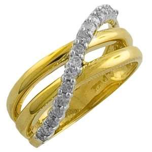  33 Ct. Diamond 14 Karat Yellow Gold Double Band Crossover Ring Size 6