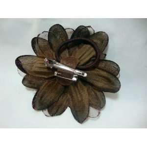  Brown Sheer Dahlia with Feathers Hair Flower Clip Pin and 