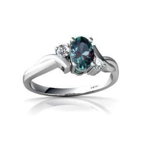    14K White Gold Oval Created Alexandrite Ring Size 5 Jewelry