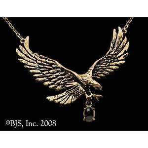   Yellow Gold, Black Onyx set gemstone, Eagle Animal Jewelry, 14 k gold