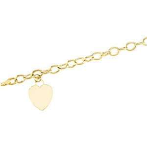    Ladies 14K Yellow Gold Heart Charm Bracelet GEMaffair Jewelry