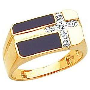  14K Gold Onyx & Diamond Mens Cross Ring Sz 10 Jewelry