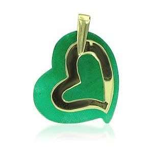    14 KT Yellow Gold Green Jade Heart Pendant 14k Charm Jewelry