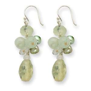   Prehnite/Green Jade/Quartz/Cultured Green Pearl Earrings Jewelry