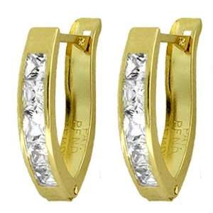   14k Gold Oval Hoop Huggie Earrings with Genuine White Topaz Jewelry