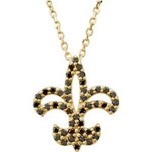   Yellow Gold Black Diamond Fleur de Lis Necklace   0.25 Ct. Jewelry