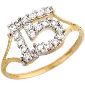   Yellow Gold Stunning15 Quinceanera Round Cut White CZ Ring Jewelry