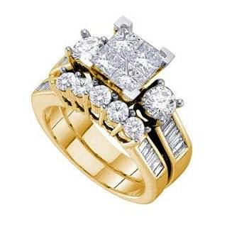   Carat Princess Round Baguette Diamond 14k Yellow Gold Bridal Set Ring