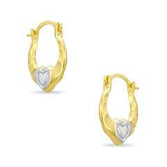  10K Two Tone Gold Heart Hoop Earrings BTB HOOPS Jewelry