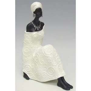  Sitting African Lady In White Dress Collectible Decoration 