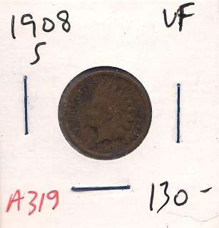 1908 S Indian Head One Cent Penny Very Fine A319  