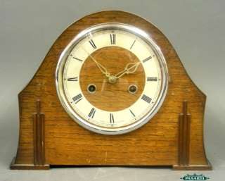 English Art Deco Smiths Enfield Oak Mantel Clock 1930s  