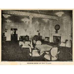  1912 Print Titanic Reading Room Interior View Ship Wreck 