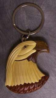 Intarsia Solid Wood Key Ring Animal Bird Eagle Head NEW  