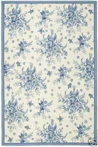Hand hooked Ivory/ Blue Wool Carpet Area Rug 8 x 10  