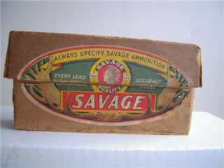   SAVAGE ARMS CO. 2 PIECE EMPTY AMMO SHELL BOX MOOSE HORN +INDIAN  