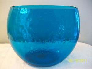 Vintage Blenko Blue Glass Vase Oblong Handblown  