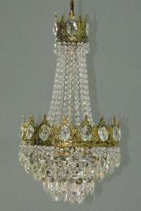 Antique French Style Vintage Crystal Lamp Chandelier Brass Ceiling 