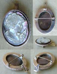silver cameo antique 835 pin brooch medallion shell  