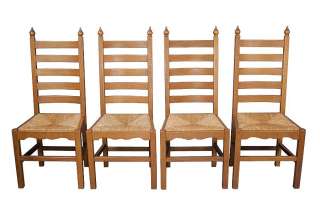 Set of Four Antique Oak Ladder Back Kitchen Chairs  