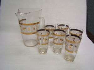 Vintage Glassware Beverage Set Wheat design 7 pieces  