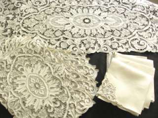 Antique EMBROIDERY & CUTWORK 17 pc Runner/Placemat/Napkin Set 