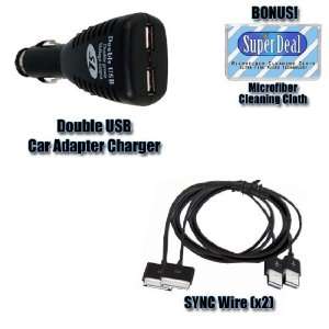 Double USB Car Charger + 2 cables For Apple iPod nano (4th Generation 